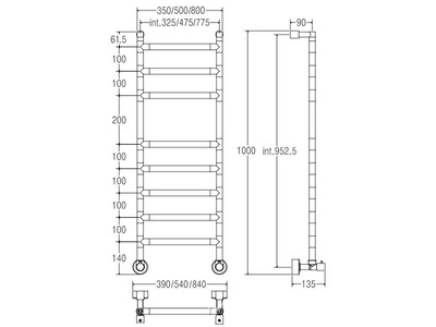 Полотенцесушитель Art.484/8/500CR (цв. хром)  1105х500мм (ГВС), Margaroli  ZZ Margaroli Sereno 484/8/500CR