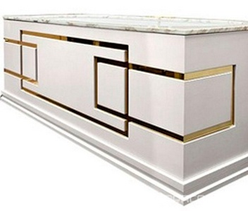 Ванна 183(188,5)х83хh66см, сталь, фронт и бок панели цв.Bianco Lusido отд.цв.золото, SX левая, сверху мрамор цв.Calacatto Oro, сифон/комп.,  ZZ Oasis Aurelie 2 LATI SX/Oro/Calacatto Oro/G002