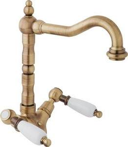 Смеситель для раковины, с д/к, (цв. бронза, ручки белые),  ZZ Cezares First FIRST-LS2-02-Bi