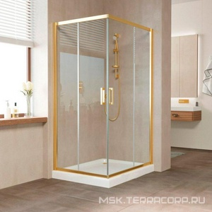 Душевое ограждение  90х90х200 мм, профиль-золото, стекло-прозрачное, двери раздвижные, БЕЗ поддона С ПОКРЫТИЕМ ZZ Vegas Glass ZA CHN NOVO 90 09 01 С ПОКРЫТИЕМ