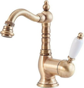 Смеситель для биде, высокий с поворотным изливом, с д/к, (цв.бронза, ручка цв.белый),  ZZ Cezares Elite ELITE-BSM2-02-Bi