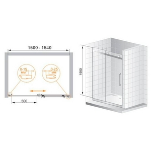 Дверь в нишу 1500хh1950мм, "Левая", сдвижная дверь справа, вход 480мм, (стекло прозр. 8мм, фурнит. цв.хром),  XX Cezares Stylus STYLUS-BF-1-150-C-Cr-L