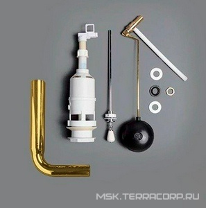 Механизм смыва, соединительная труба, боковая кнопка-рычаг смыва, для "Среднего" бачка арт.AR 812, LA28, LO 912, (цв. золото), Simas Simas Универсал D 11/ORO