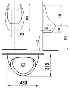 Писсуар DOMINO 43x31,5 см, без отверстия д/распылителя ZZ Jika Domino 411000000001