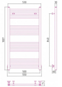 Полотенцесушитель "" 1000*500 мм, подключ. 3/4, комплектующие в комплекте, цв.черный матовый ZZ Сунержа Модус 31-0250-1050