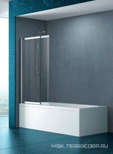 Штора на ванну, 2-х секц., раздвижная, (правая/левая), 900хh1500мм, (проф. хром, стекло 5мм прозрачное),  ZZ Cezares Slider SLIDER-VF-11-90/150-C-Cr