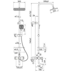 Душевая стойка для ванны/душа, поворотный излив, полочка, регулируемая высота штанги, верхн.душ + ручной душ, цв. хром ZZ Lemark evitta LM0562C