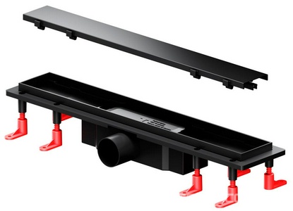 Душевой трап (лоток) 50 PrimeFlow  комбинированный затвор с черной матовой решеткой под плитку ZZ AMPM Универсал W02SC-U11-050-04BM