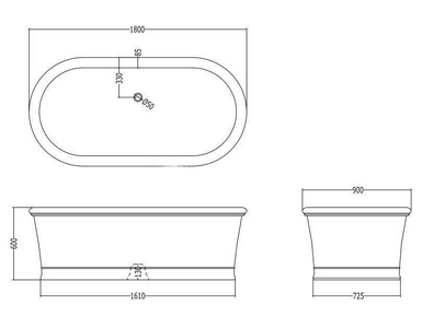 Ванна 1800х900хh600мм, 225л, (без сифона арт.sf360051 или sf360058), литой минералн. композит "White Tec",  KL Devon & Devon Celine NACELINE