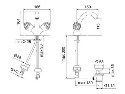 Смеситель для раковины, с д/к, (цв. хром/золото),  XX 3M Okay Swarovski 4614 CD