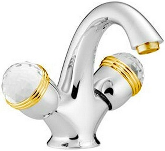 Смеситель для раковины, с д/к, (цв. хром/золото),  XX 3M Okay Swarovski 4614 CD