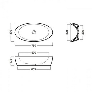 Раковина накладная на столешницу, овальная 75х37хh17,5мм, без отв. для смесителя и перелива,  ZZ Hatria Nido Y0R201