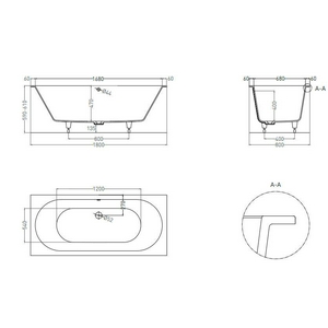 Ванна 1800х800хh600мм, встраив., литой камень S-Stone матовый цв.белый, на регулируемых опорах, БЕЗ слива-перелива,  ZZ Salini Ornella Axis 103421M