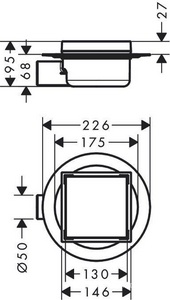 Трап для душа, выпуск гориз.50мм, min h устан.78мм, для облиц.плиткой,(пластик,решетка нерж.сталь Brushed Stainless Steel,150х150мм), ZZ Hansgrohe RainDrain Spot 56112800