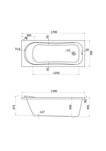 Ванна акриловая 170х70 см, прямоугольная, БЕЗ каркаса и сифона, цв.белый ZZ Santek Тенерифе 1.WH30.2.207