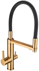 Смеситель для кухонной мойки с гибким изливом 2 в 1, отдельным каналом для фильтрованной воды, (цв.золото),  ZZ Swedbe Select 8440GO