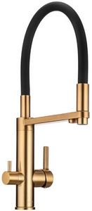 Смеситель для кухонной мойки с гибким изливом 2 в 1, отдельным каналом для фильтрованной воды, (цв.золото),  ZZ Swedbe Select 8440GO