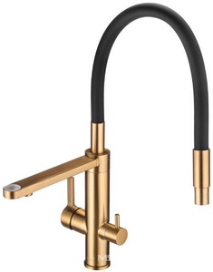 Смеситель для кухонной мойки с гибким изливом 2 в 1, отдельным каналом для фильтрованной воды, (цв.золото),  ZZ Swedbe Select 8440GO