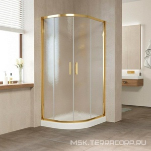 Душевое ограждение  90x100x1900 мм, полукруглое, ассиметричное, профиль золото, стекло шиншилла, БЕЗ поддона ZZ Vegas Glass ZS-F ZS-F 90*100 09 02