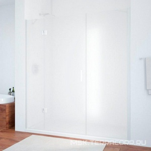 Дверь в нишу  130x190 см, левая, одностворчатая распашная, с двумя неподвижными элементами, профиль белый, стекло сатин, покрытие BriteGuard, ZZ Vegas Glass AFP-F AFP-F NOVO 130 01 10 /левая + BriteGuard