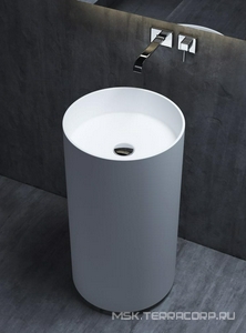 Раковина 450х450хh850мм, напольн, кругл, без отв.д/смес.и перел., литой камень S-Stone, матовый, донный клап.Up&Down цв.белый в компл.,  01 ZZ Salini Armonia 130111SM