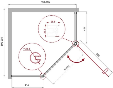 Душевой уголок 900х900хh1950мм, 5-ти угольный, распашная дверь с 2 неподв.сегментами, правая/левая, (стек.прозр.5мм, фурнит.цв.черный мат),  ZZ BelBagno Uno-195 UNO-195-P-1-90-C-NERO