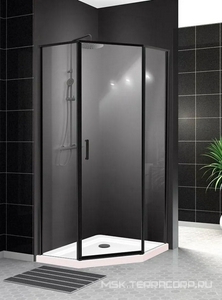 Душевой уголок 900х900хh1950мм, 5-ти угольный, распашная дверь с 2 неподв.сегментами, правая/левая, (стек.прозр.5мм, фурнит.цв.черный мат),  ZZ BelBagno Uno-195 UNO-195-P-1-90-C-NERO