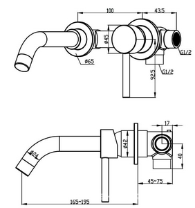 Смеситель для раковины, встраиваемый в стену, излив 165/195мм, (цв.хром), Platta ZZ Swedbe platta 5502