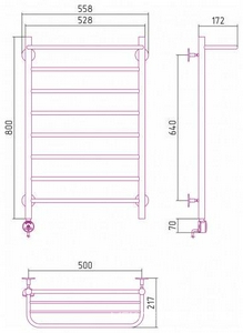 Полотенцесушитель СТИЛЬЕ "Формат 20 ТЛ" 800х500 (Полка +7) П16 , цв. хром ZZ Сунержа Стилье 00521-8050