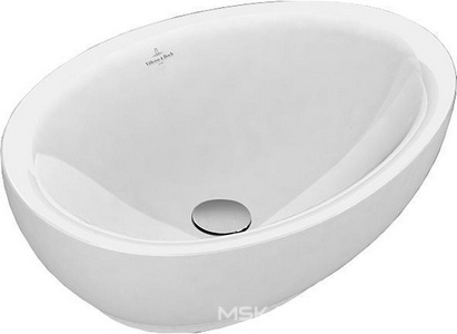 Раковина 595x440хh180мм, д/устан. на столешн., без отв.д/смес., без перелива, крепёж, стержень для д/к в компл, (цв.R1 white cer+), Aveo new gen ZZ Villeroy & Boch Aveo New Generation 413261R1