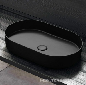 Раковина накладная на стол, овальная 60х38хh12,5мм, без отв.д/смес, без перелива и пробки слива, (цв.Gloss Black),  ZZ Ceramica Cielo Shui Comfort SHCOLAO60 (N) Gloss Black
