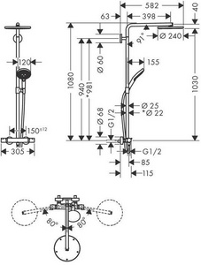Гигиенический душ со смесителем, БЕЗ скрытой части арт.29235180, (лейка с кнопкой, кронштейн, шланг 125см), (цв.полир.золото), Bidette E 1jet ZZ Hansgrohe Универсал 29233990