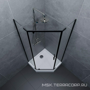 Душевая уголок -Блэк, 90х90х207 см, БЕЗ креплений к стене, поддон и сифон в компл., профиль - черный матовый, ZZ Triton Дека Щ0000059782