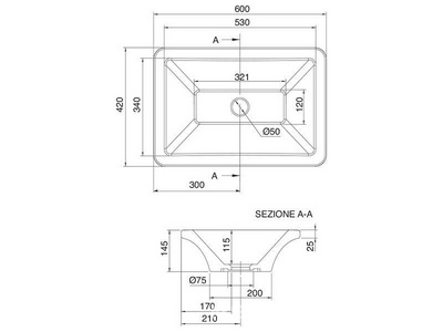 Раковина накладная на столешницу, прямоугольная, 60х42хh14,5см, без отв.д/смесителя,  ZZ Scarabeo Butterfly 4002