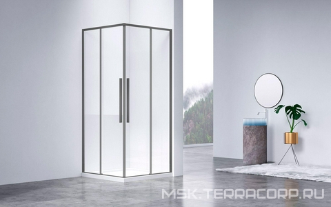 Душевой уголок 900х900хh1950мм, квадрат, (стекло прозрачное 6мм Easy Clean, фурн.цв.вороненая сталь),  ZZ Vincea Slim-N VSS-4SN900CLGM