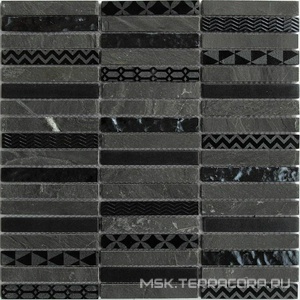 Мозаика Bonaparte Мозаика стеклянная с камнем Listone   (98x15x8) ZZ 30x30