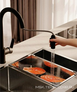 Смеситель для кухни Cuba, выдвижной излив, душ режим, поворотный излив, цв. черный матовый, ZZ Iddis cuba CUBBLP0i05