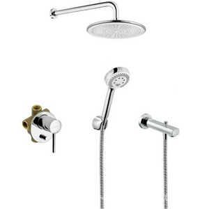 Комплект встраиваемого смесителя для ванны/душа (смеситель с внешней и встраив.частью, лейка, шланг, верхний душ с кронштейном, излив), цв.хром Kludi BOZZ 386310576