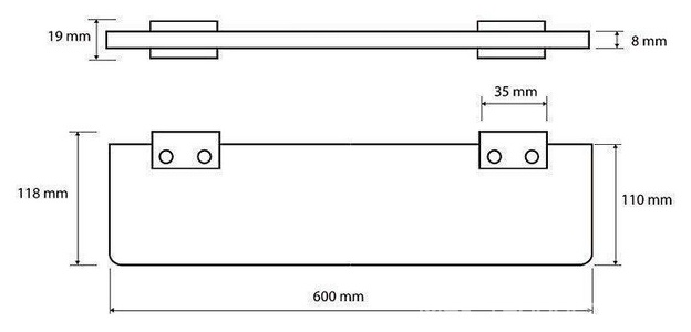 Полка для ванной стеклянная 600x118x18мм, (цв. хром),  ZZ Bemeta Nero 135002240