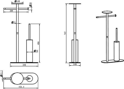 Стойка напольная двухпозиционная, держатель туал. бумаги, ершик, полотенцедержатель, полка цвет золото, ZZ Boheme Универсал 10953-G