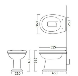 Унитаз напольный пристенный 36,5х51,5хh40,5см, без сиденья, для встр. в стену бачка, крепл. к полу в компл.,  ZZ Devon & Devon Rose IBWCROSEBTW