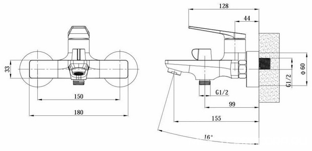 Смеситель для ванны/душа, без душевых аксессуаров, цв. хром ESKO Istanbul IT54