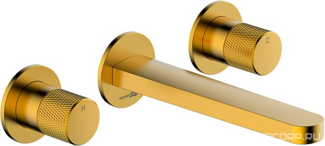 Смеситель встраиваемый в стену для раковины, на три отверстия, излив 180 мм, цв. матовое золото ZZ Wasserkraft Schunter 8245