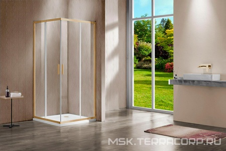 Душевой уголок 1000х1000хh1900мм, квадрат, раздвижн., (стекло прозрачное 6мм, фурн.цв.брашированное золото),  ZZ Vincea Garda VSS-1G100CLG