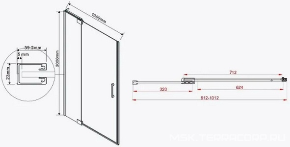 Дверь для душа в нишу, 900/1000хh2000мм, распашная с неподв.сегментом, правая/левая, (стекло 8мм, прозрачная, фурн.цв.вороненая сталь), Extra ZZ Vincea Exrta VDP-1E9010CLGM