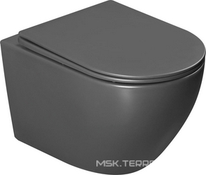 Унитаз подвесной, безободковый, смыв Tornado, 535х360х360мм, сиденье ультратонкое с микролифтом, крепеж в компл., (цв.антрацит матовый), Globo ZZ