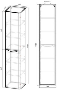 Шкаф подвесной h1700x350x350мм, 2 двери, петли слева, (цв.R.Wood),  ZZ Vincea Paola VSC-2P170RW-L