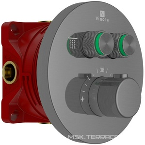 Смеситель термостат для душа встраиваемый в стену, на 2 потребителя, (цв.вороненая сталь), Vincea ZZ Vincea Универсал VSCV-322T-MGM