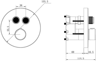 Смеситель термостат для душа встраиваемый в стену, на 2 потребителя, (цв.вороненая сталь), Vincea ZZ Vincea Универсал VSCV-322T-MGM