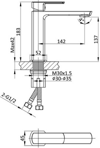 Смеситель для раковины, без д/к, (цв.хром),  ZZ Vincea Next VBF-1N1CH